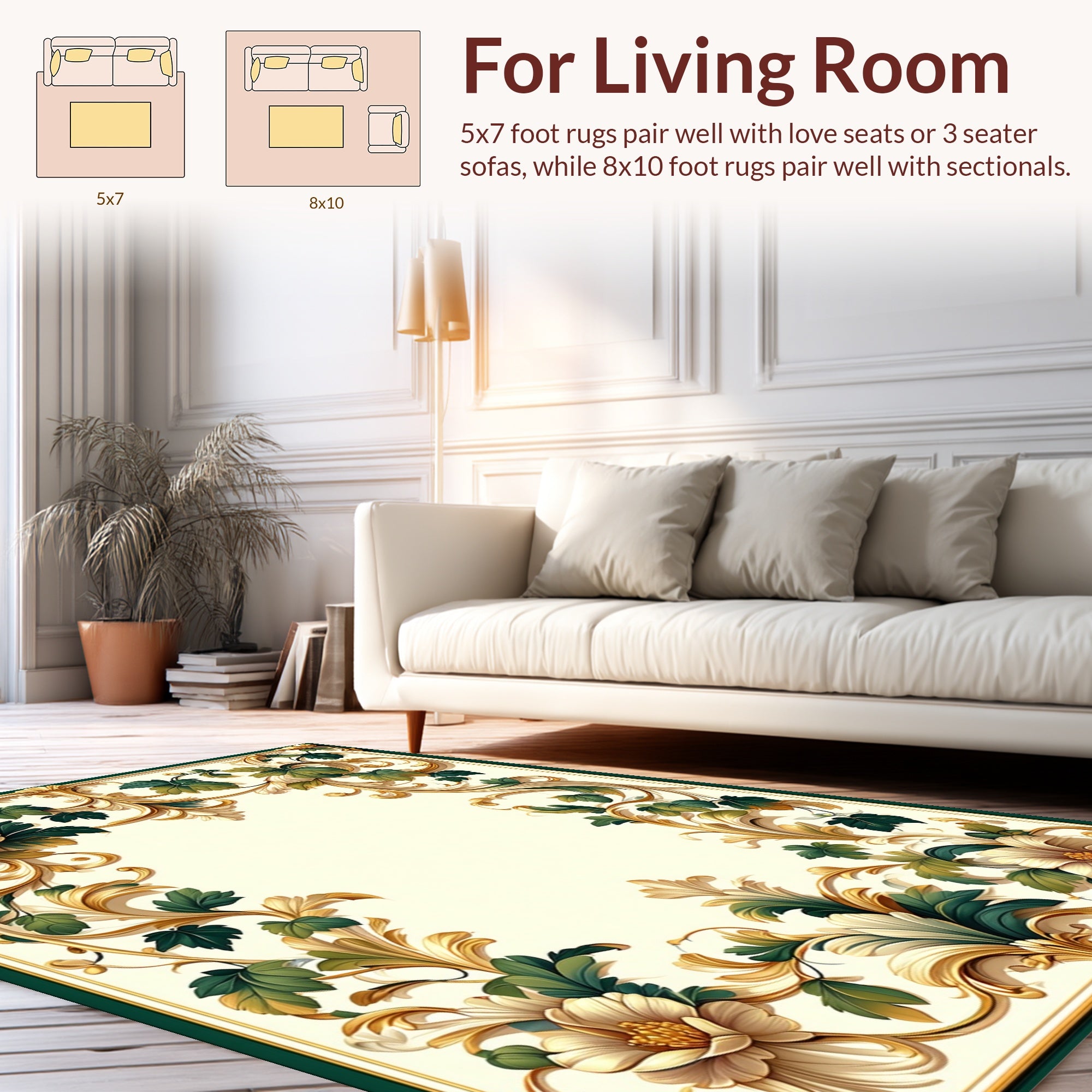 Ornate Floral Leaf Scrollwork Design Rug