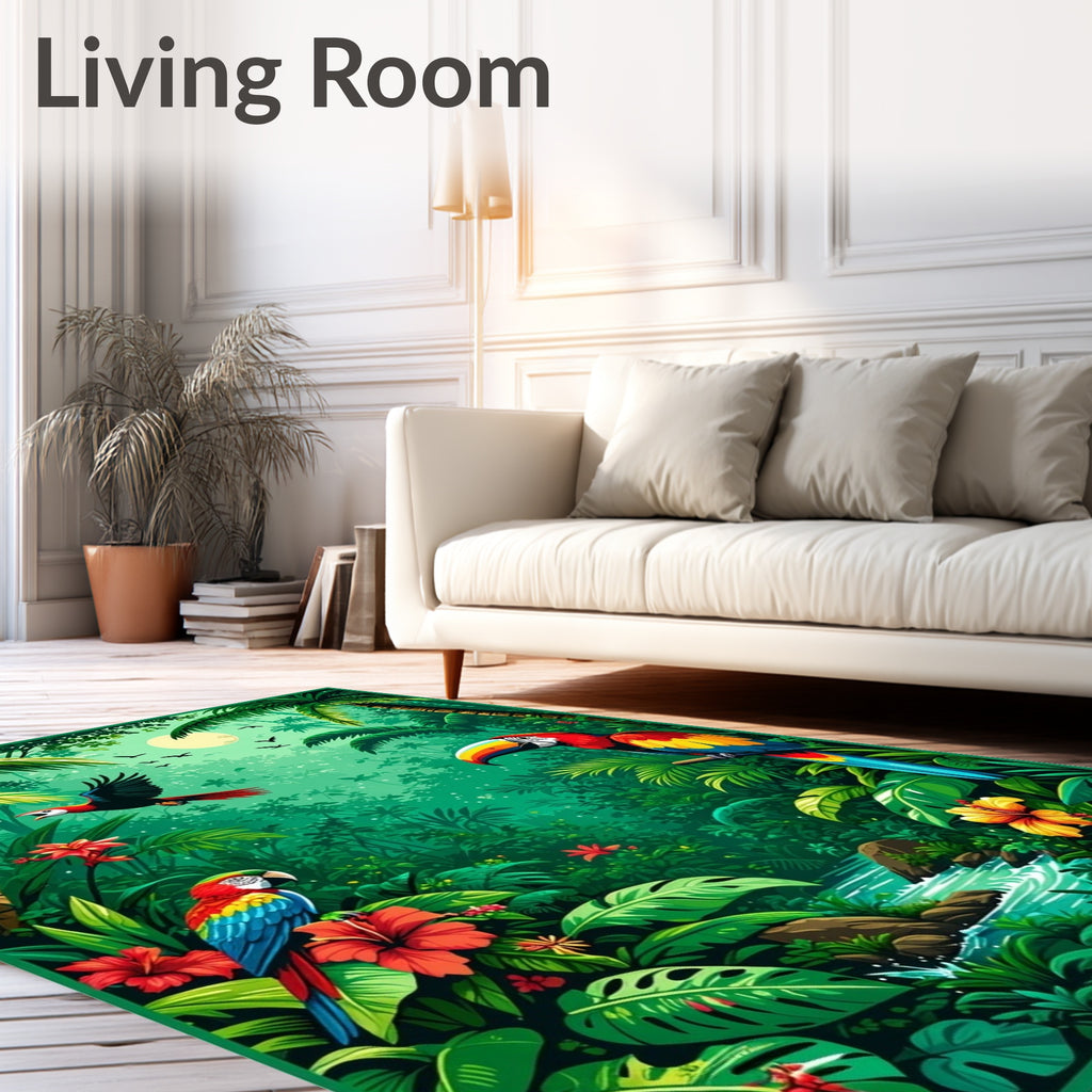 Tropical Jungle Birds Blooms Rug