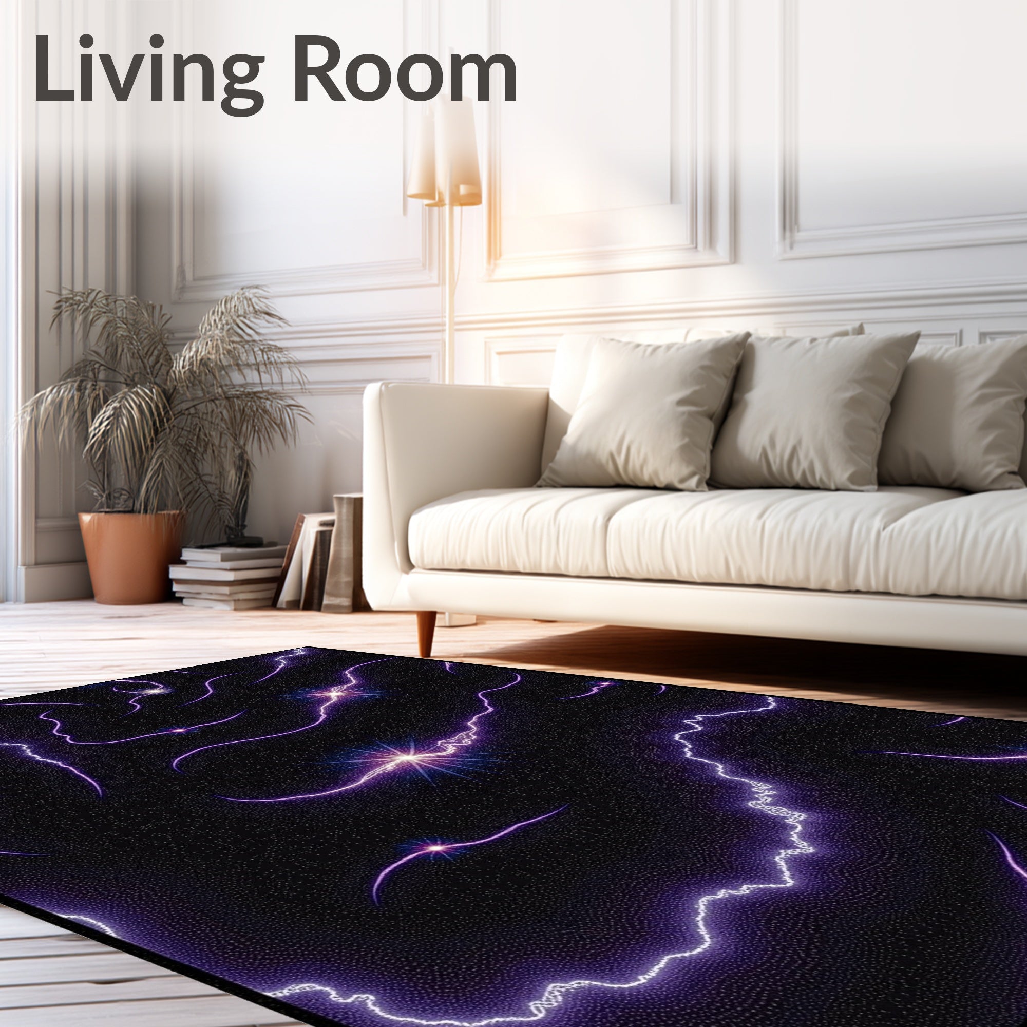 Cosmic Purple Lightning Streaks Rug