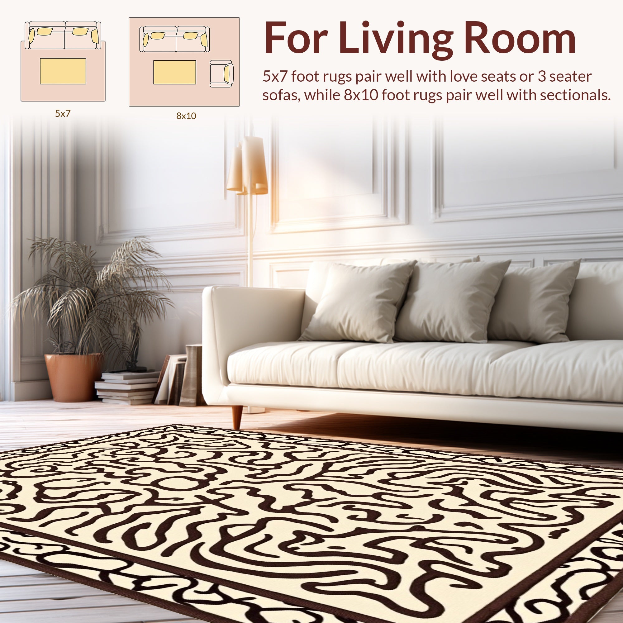 Cream and Brown Abstract Maze Rug