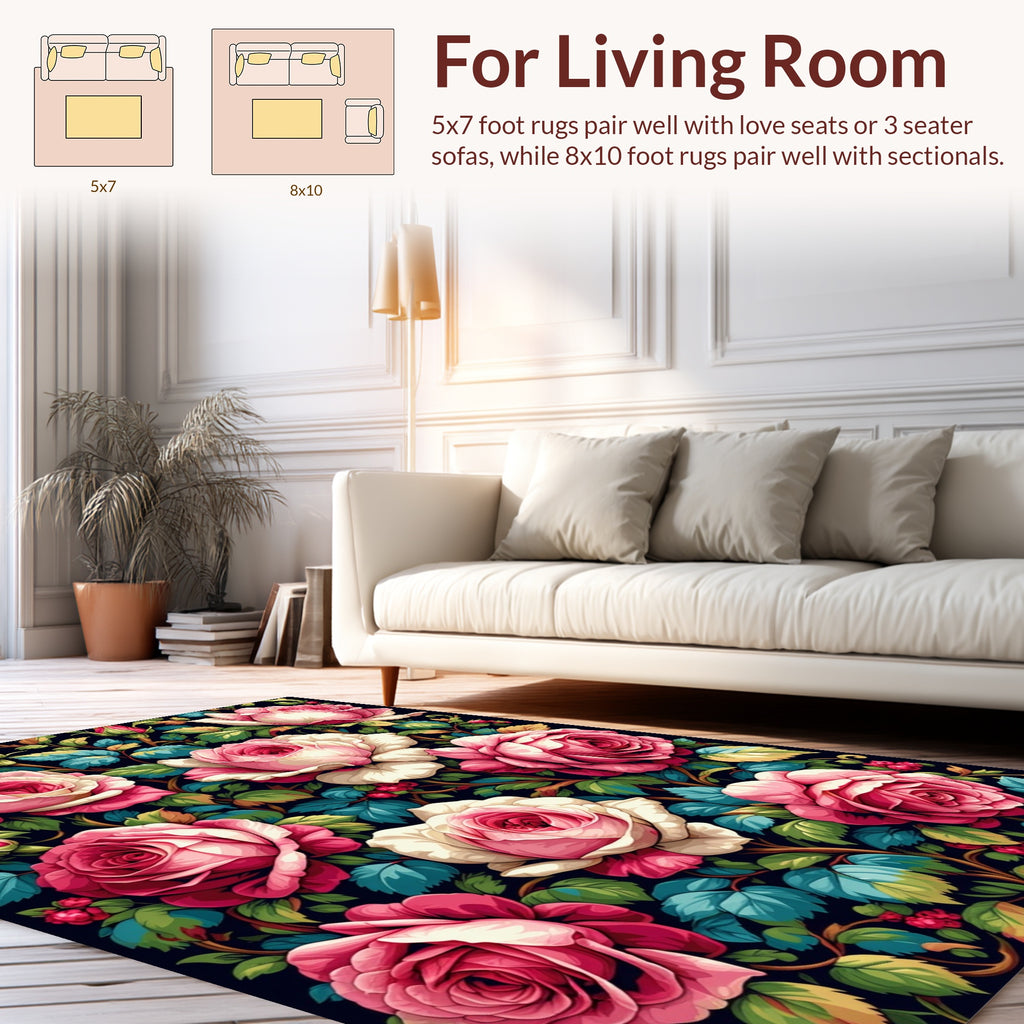 Vintage Rose Garden Floral Pattern Rug