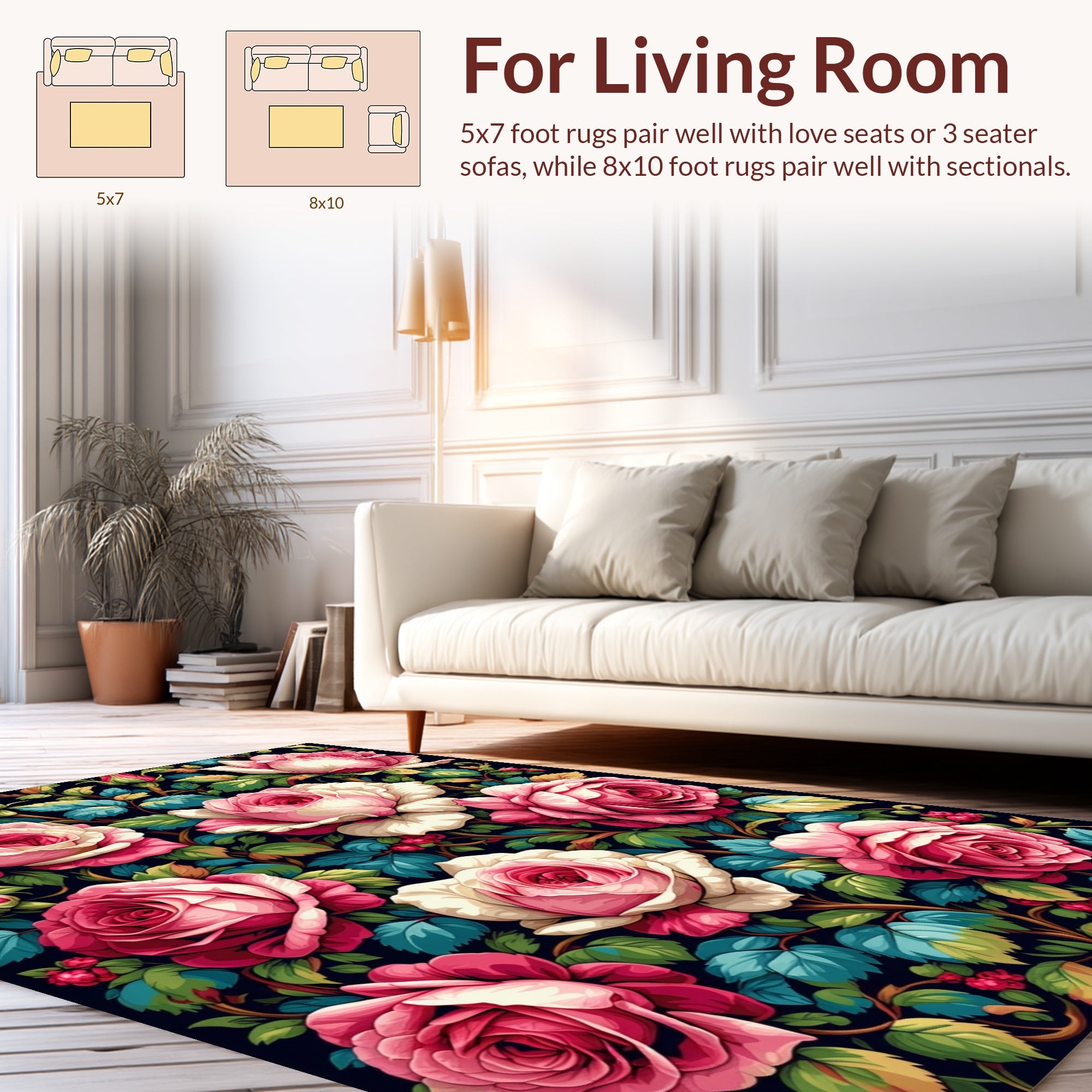 Vintage Rose Garden Floral Pattern Rug