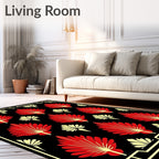 Red Yellow Fan Leaf Border Rug