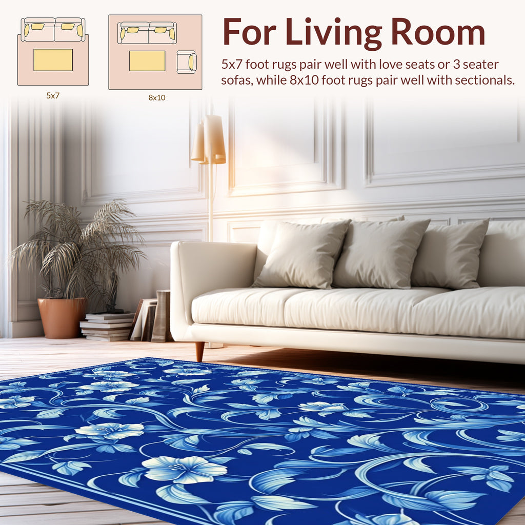 Elegant Blue Floral Vine Pattern Rug
