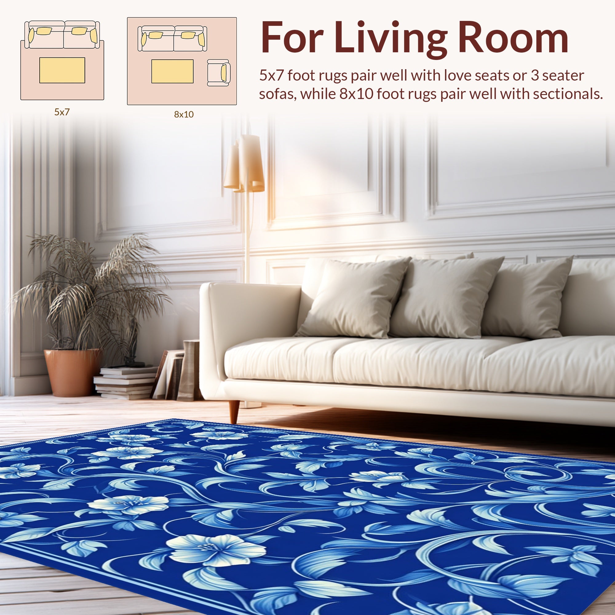 Elegant Blue Floral Vine Pattern Rug