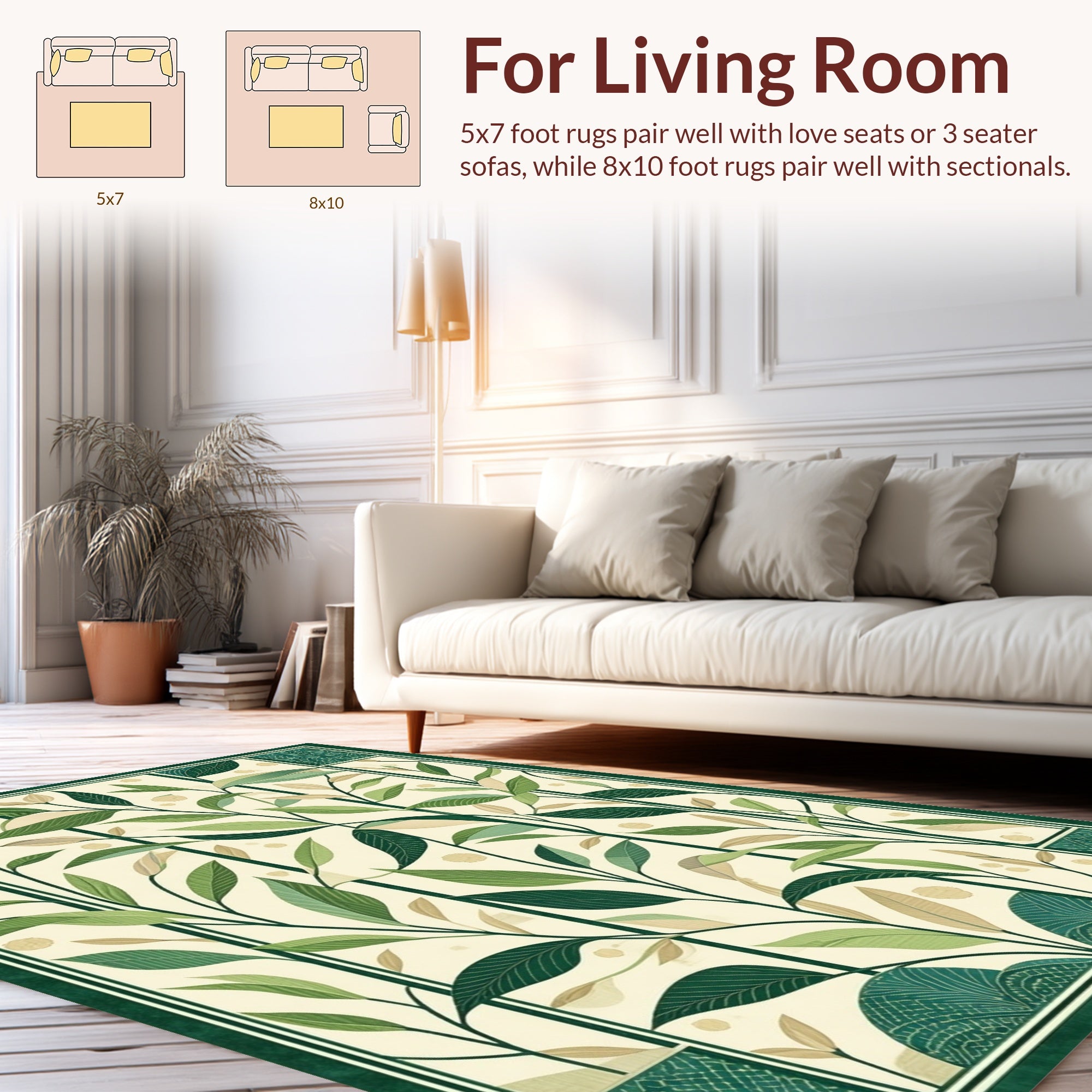 Green Leafy Vine Botanical Pattern Rug