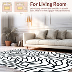 Black White Abstract Wavy Pattern Rug