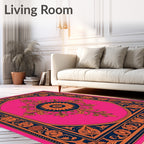 Fuchsia Orange Navy Floral Medallion Round Rug