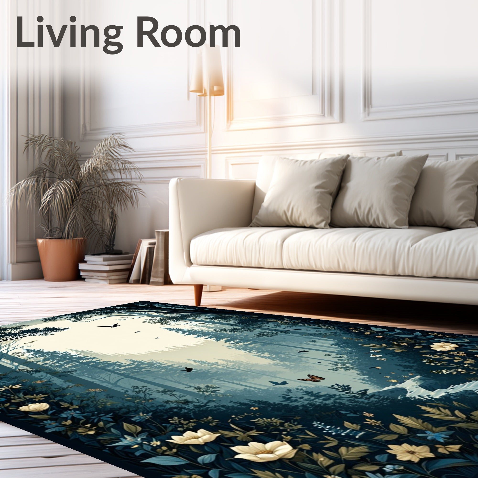Midnight Forest With Butterflies Birds Rug