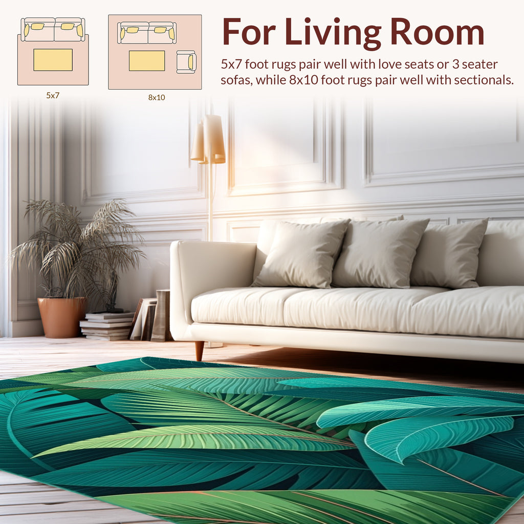 Tropical Leaf Print Statement Area Rug