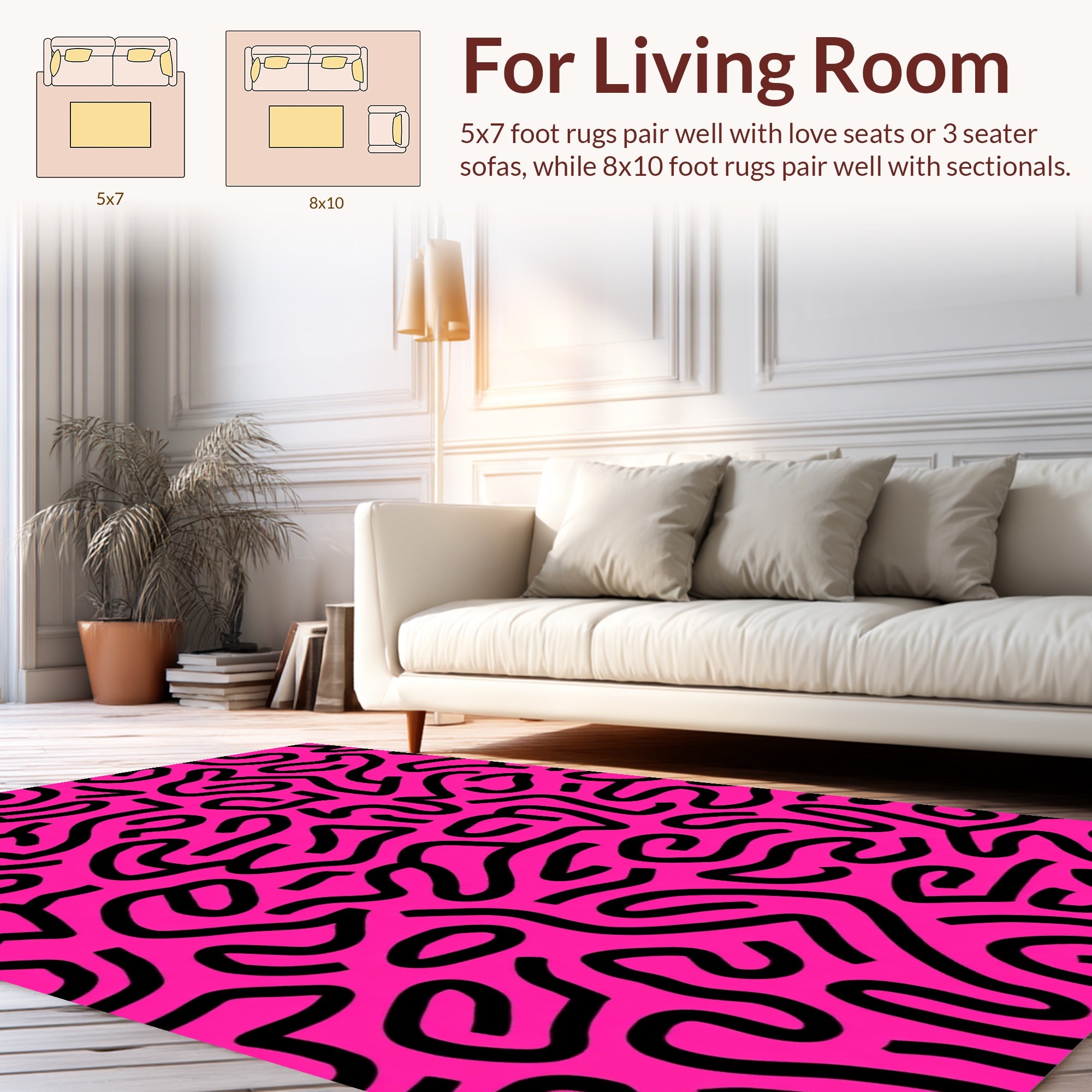 Bold Pink Black Abstract Maze Rug