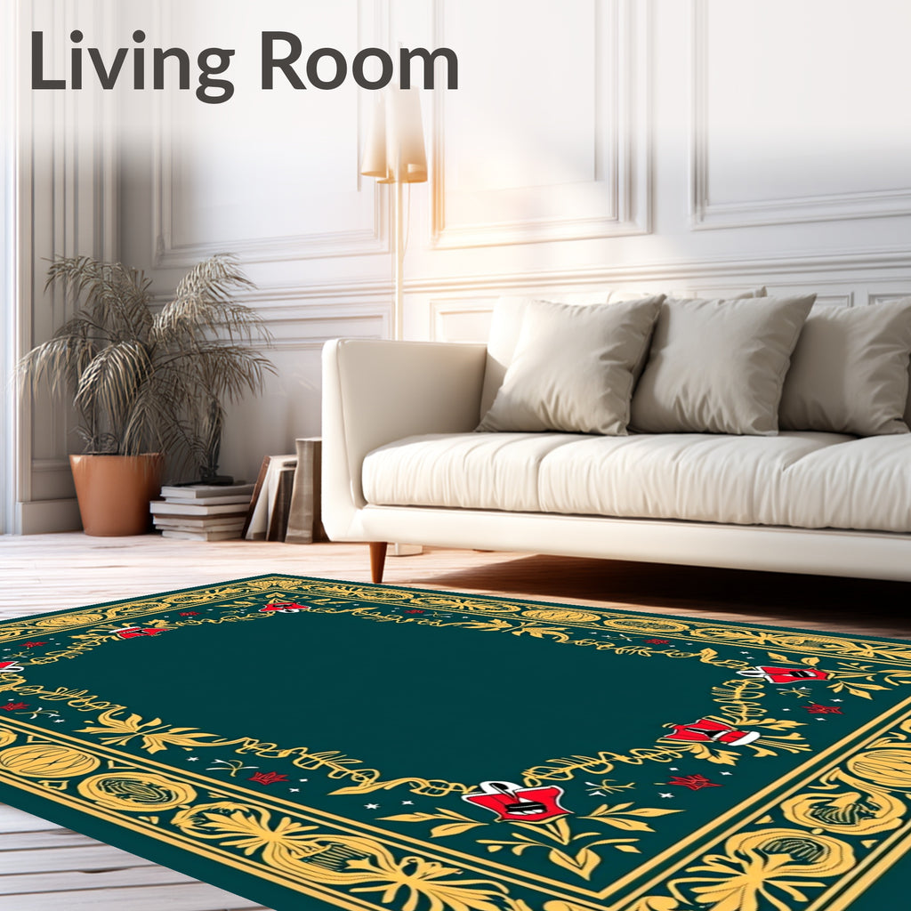 Victorian Gold Red Bell Garland Border Rug