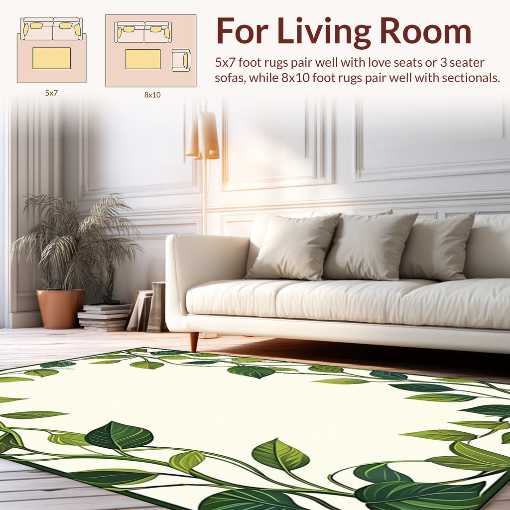 Green Leafy Vine Border Design Rug