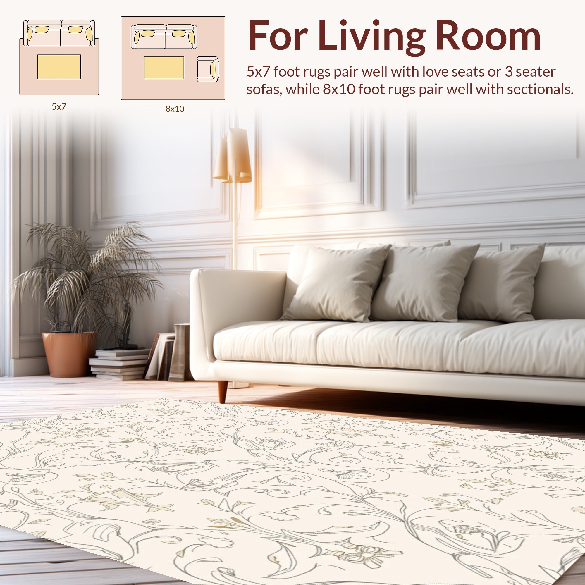 Elegant Floral Outline Vintage Pattern Rug