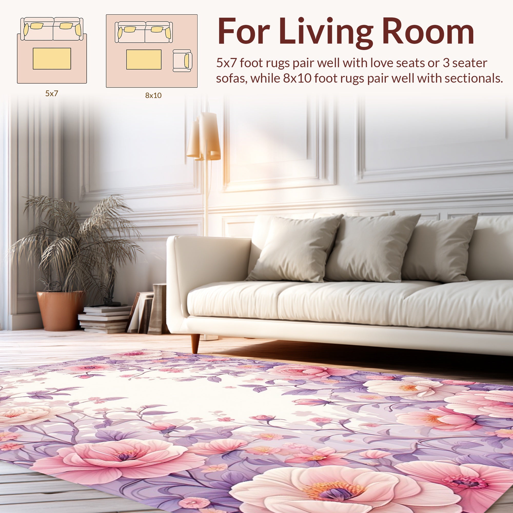 Soft Pink Floral Vine Pattern Rug