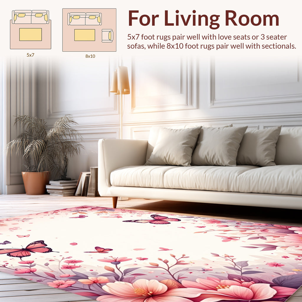 Pink Butterfly Blossom Pattern Rug