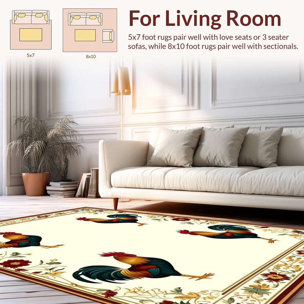 Rooster Floral Border Design Rug