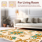 Gold Teal Floral Ornament Pattern Rug