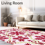 Crimson Floral Motif on Pale Pink Rug