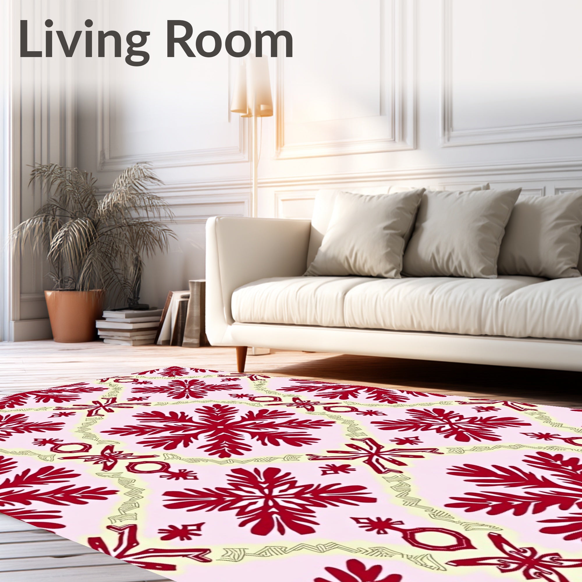 Crimson Floral Motif on Pale Pink Rug