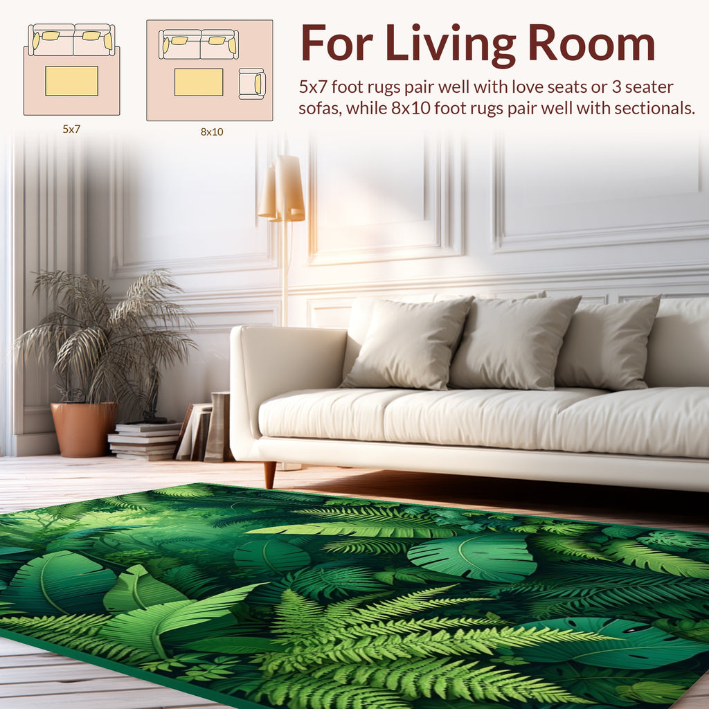 Lush Green Tropical Foliage Design Rug