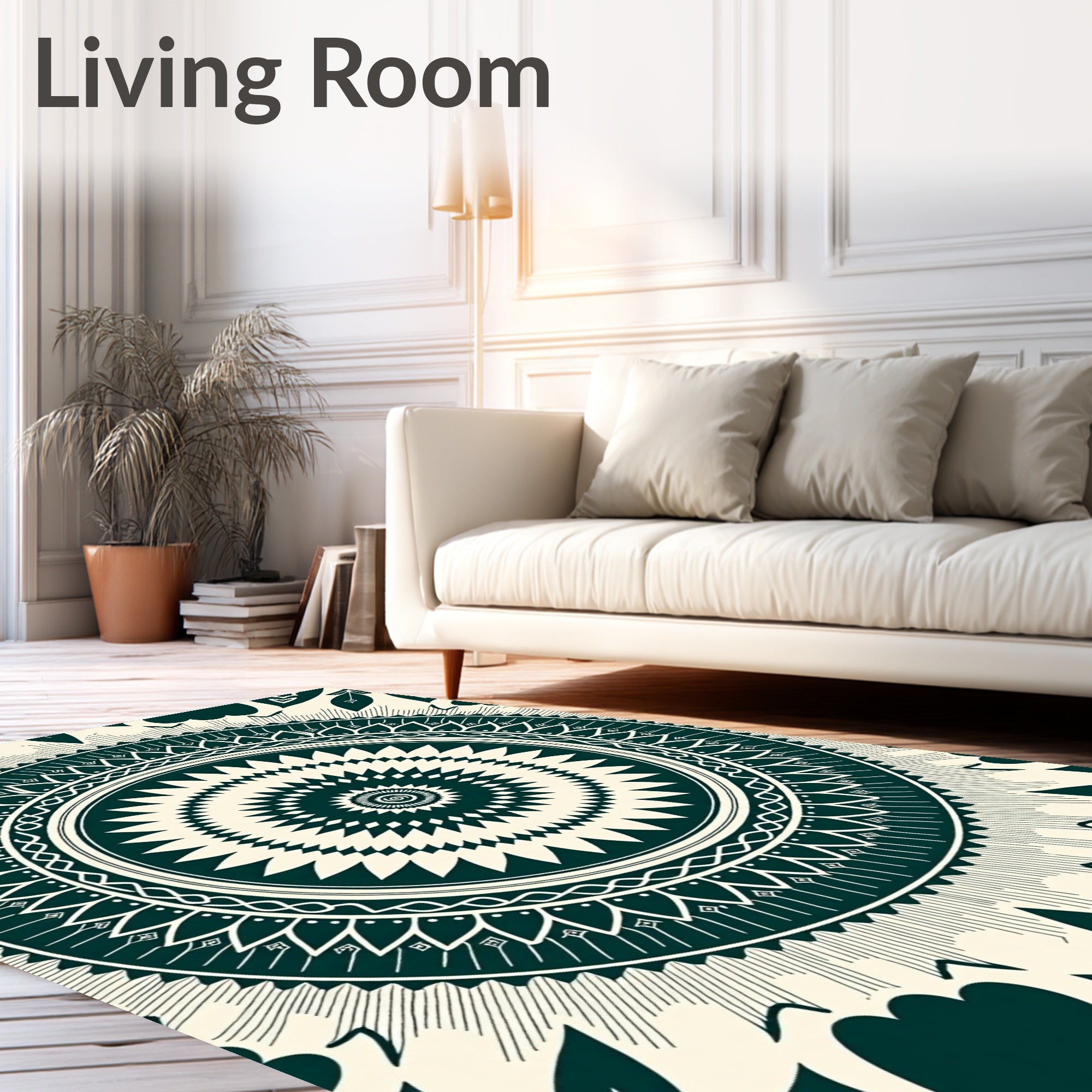 Deep Teal Sunburst Radial Mandala Rug