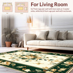 Elegant Floral Scrollwork Ivory Green Rug