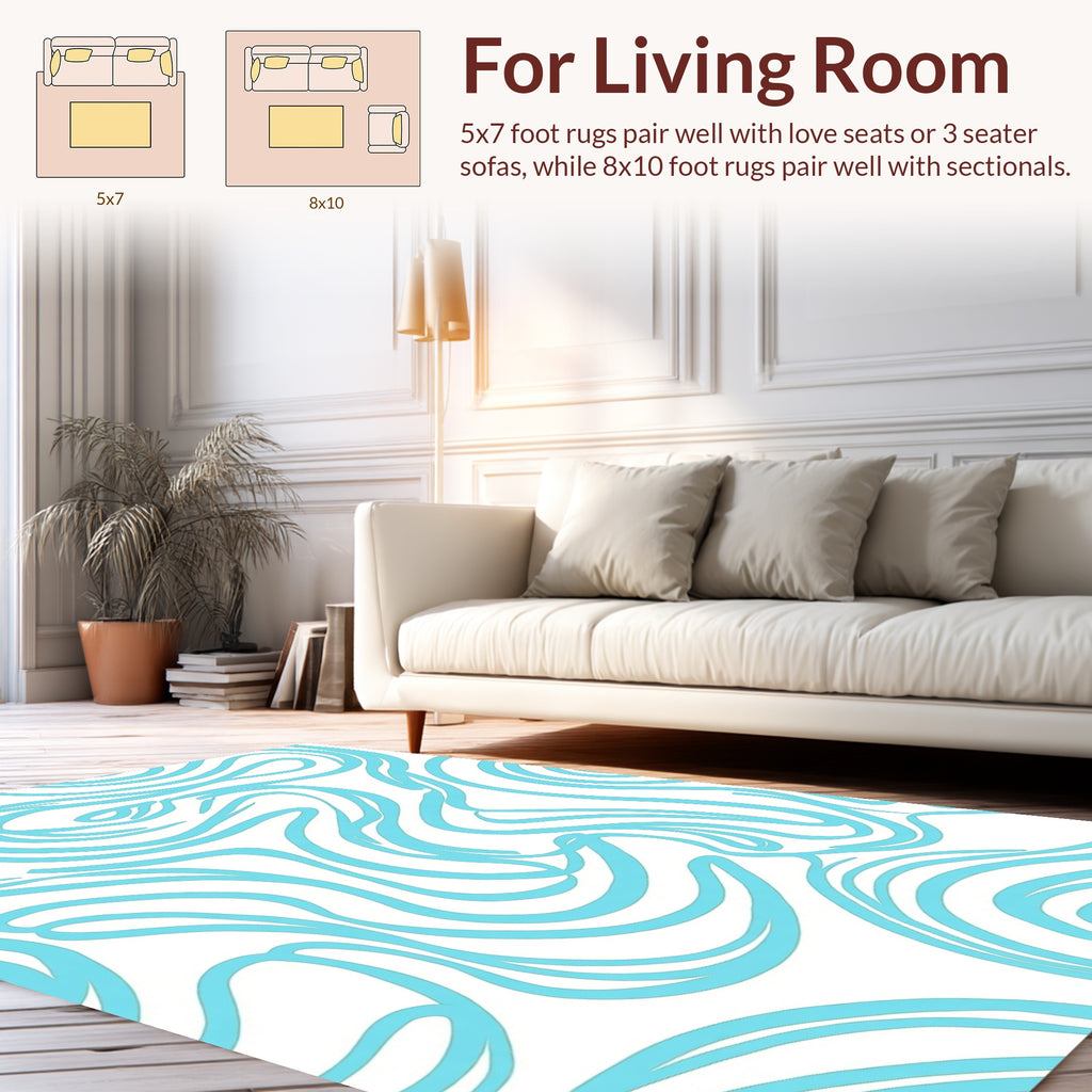 Curvy Blue Line Abstract Design Rug