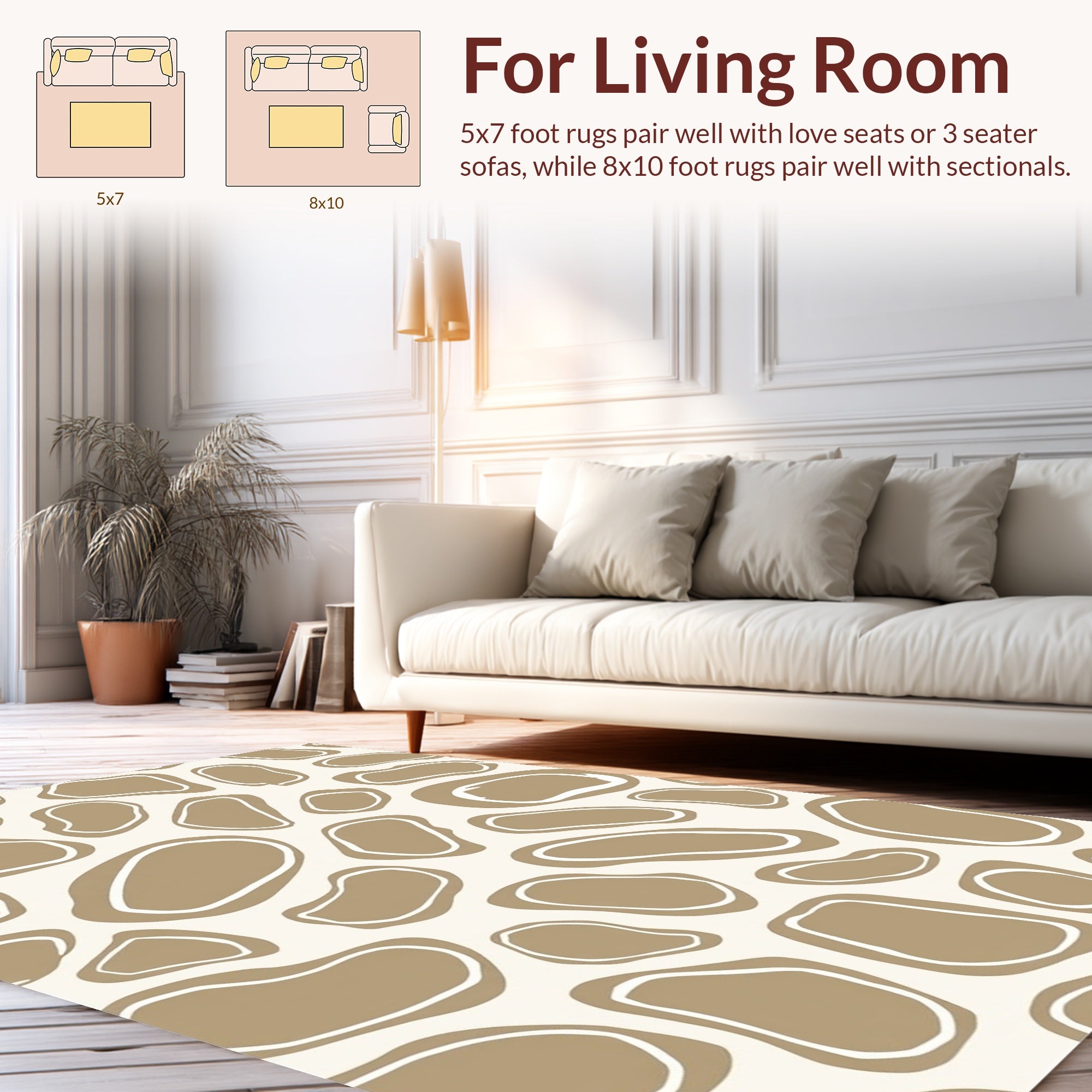 Organic Beige Outline Irregular Shapes Rug