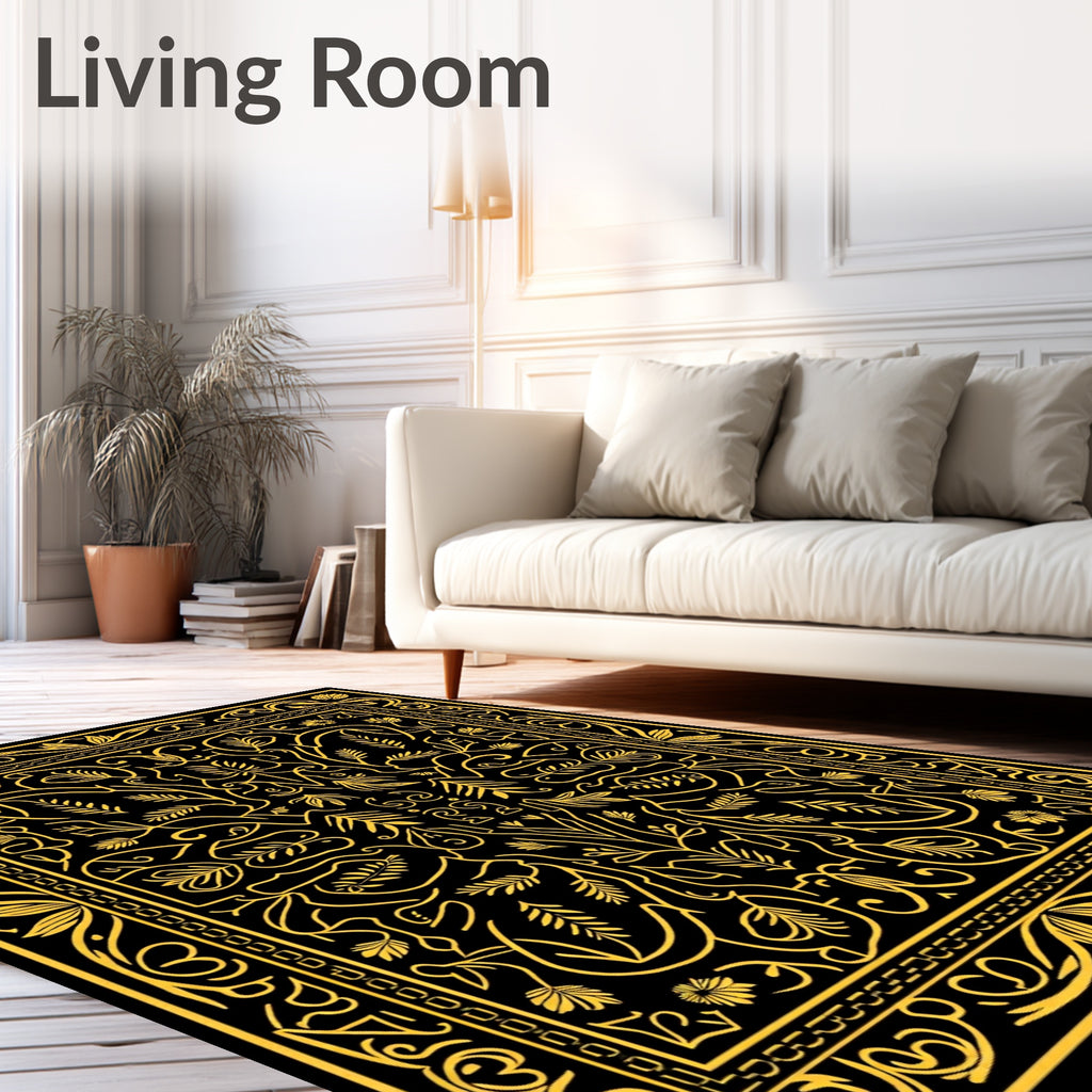 Golden Floral Vintage Border Rug