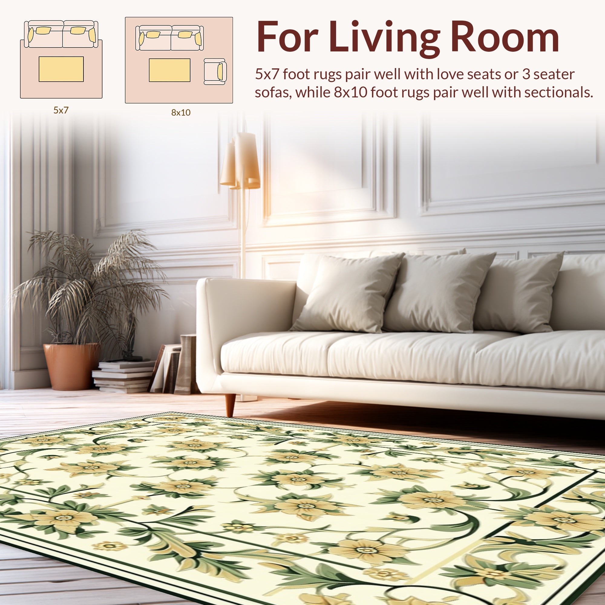 Elegant Floral Garden Scroll Pattern Rug