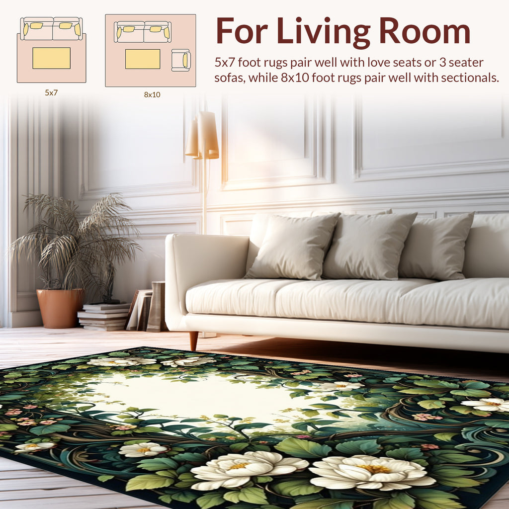 Floral Vine With White Peony Pattern Rug