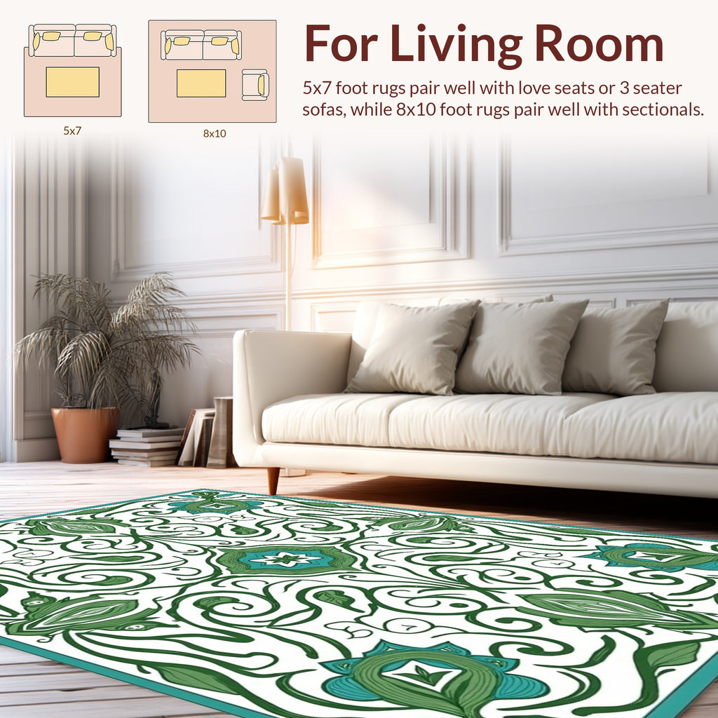 Green Floral Art Nouveau Pattern Rug