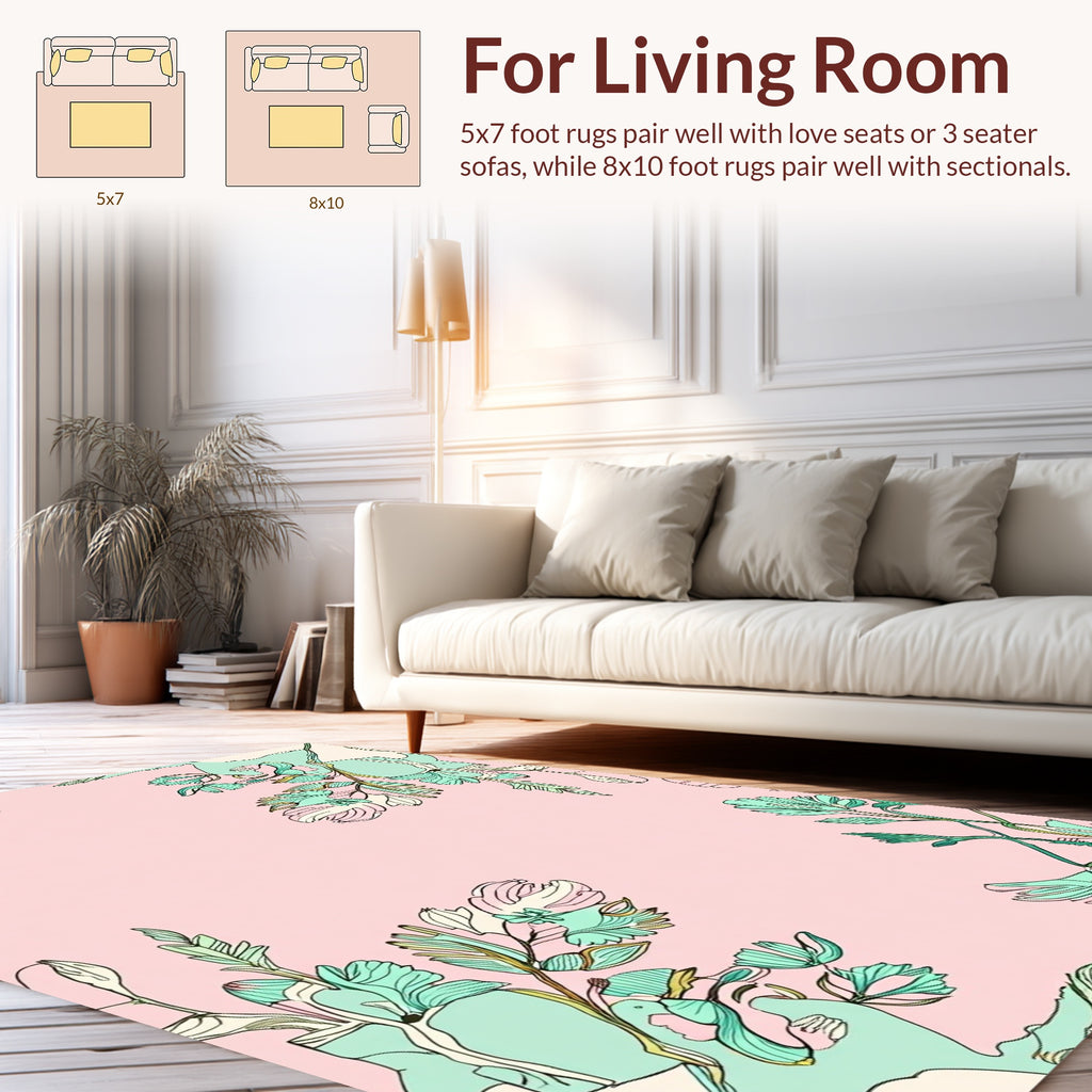Botanical Branches On Pale Pink Rug