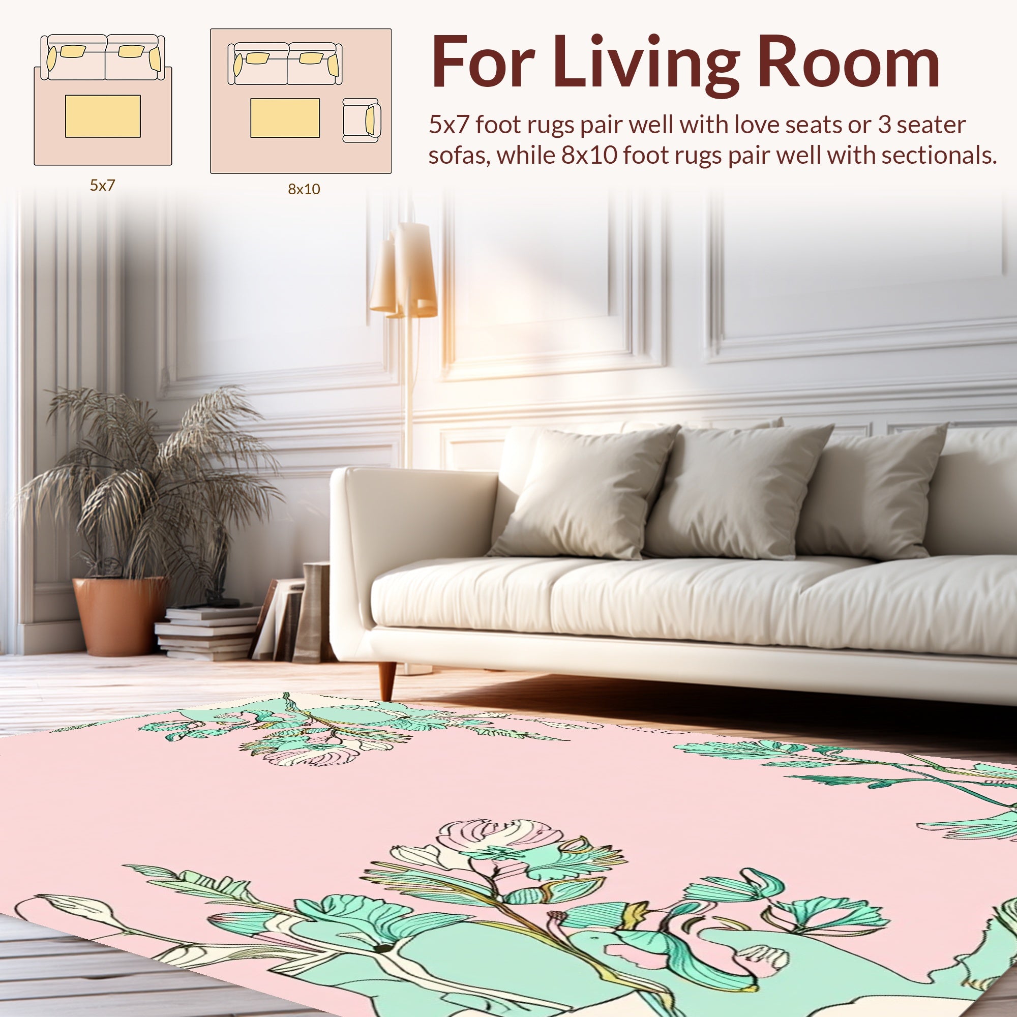 Botanical Branches On Pale Pink Rug