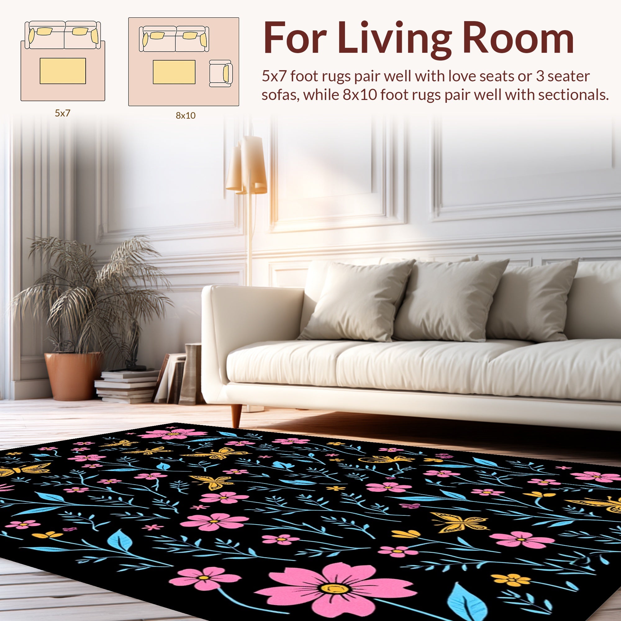 Whimsical Butterflies Floral Pattern Rug