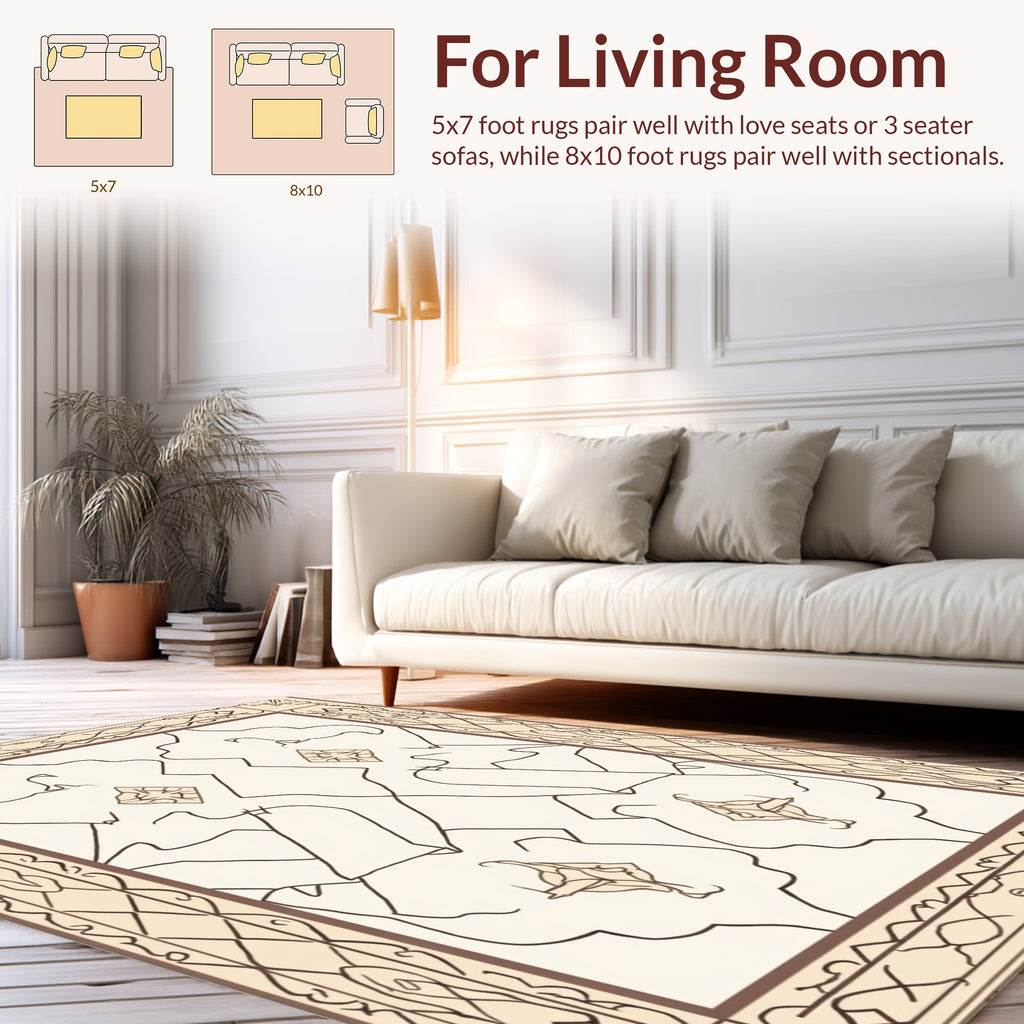 Ornate Cream and Brown Floral Pattern Rug