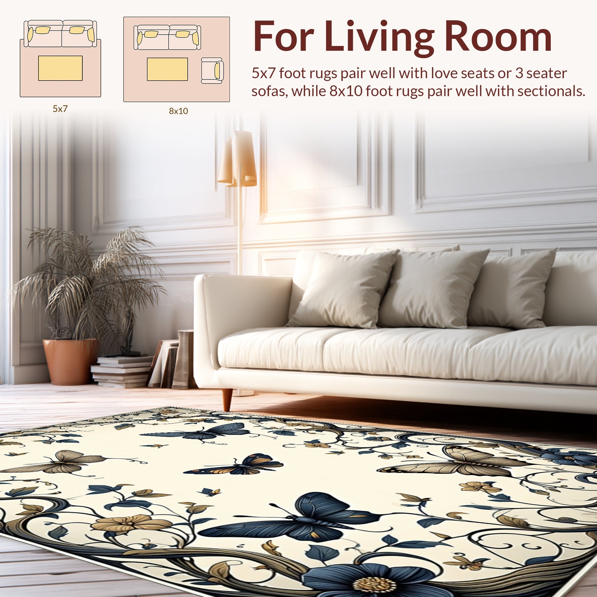 Floral Butterfly Vine Pattern Design Rug