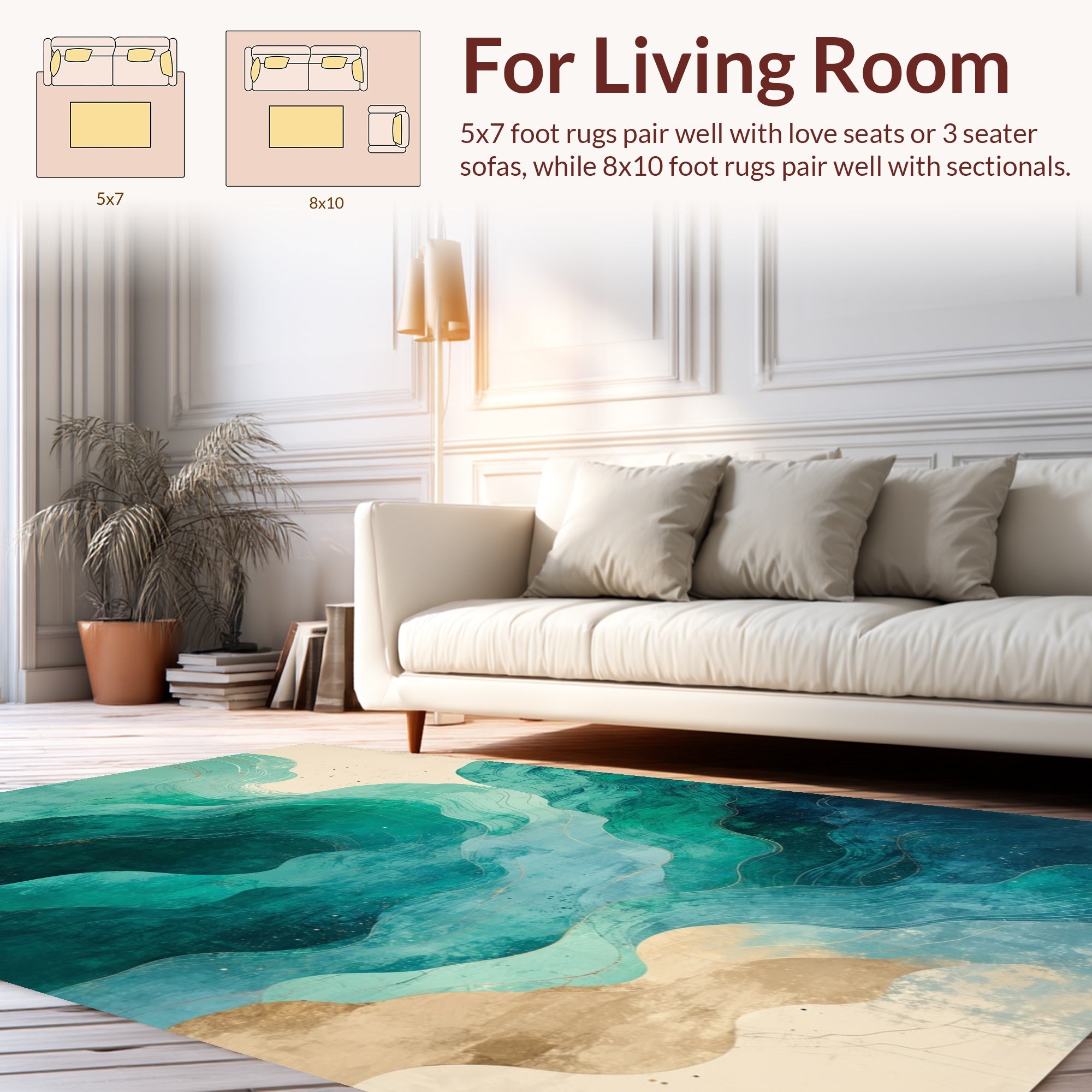 Teal Gold Fluid Wave Rug
