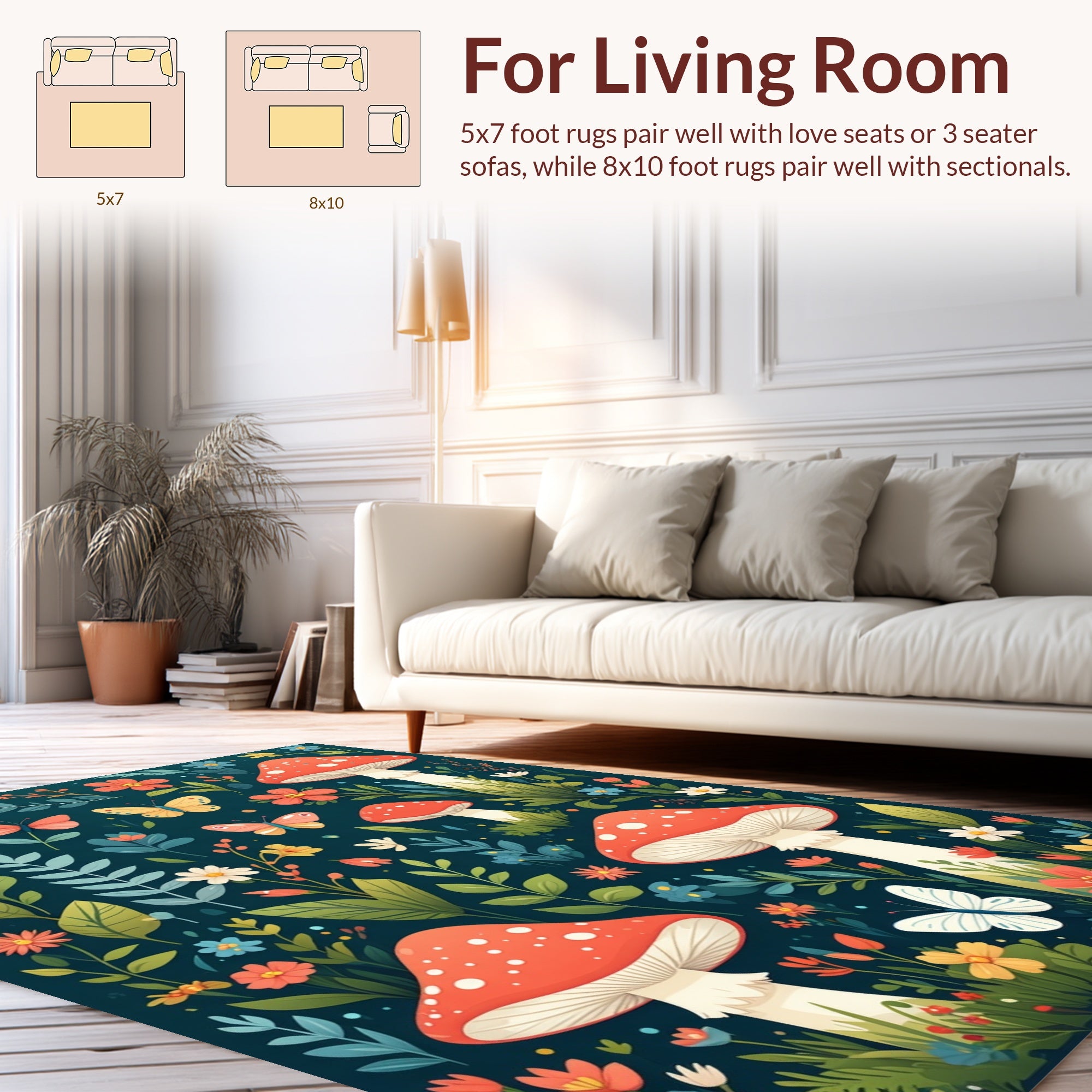 Whimsical Fungi Butterfly Meadow Design Rug