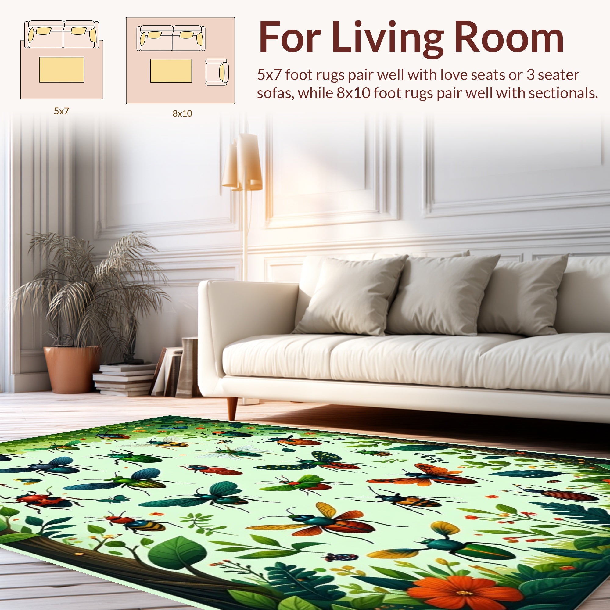 Nature's Garden Beetle Pattern Rug