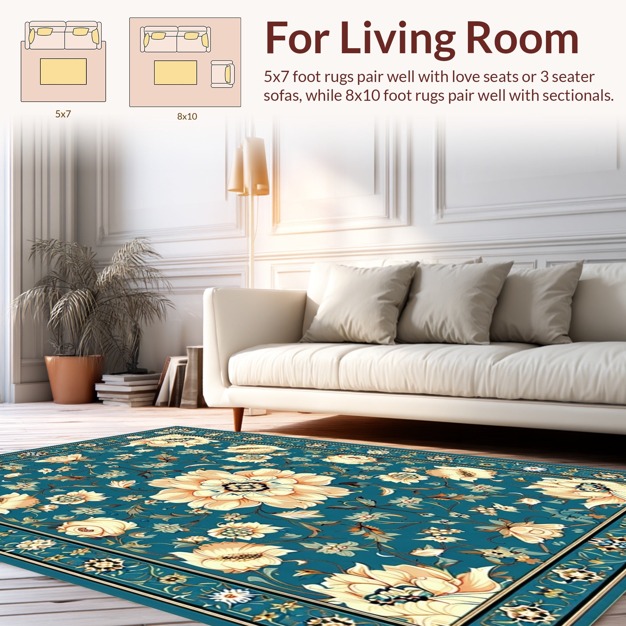 Traditional Floral Teal Cream Rug