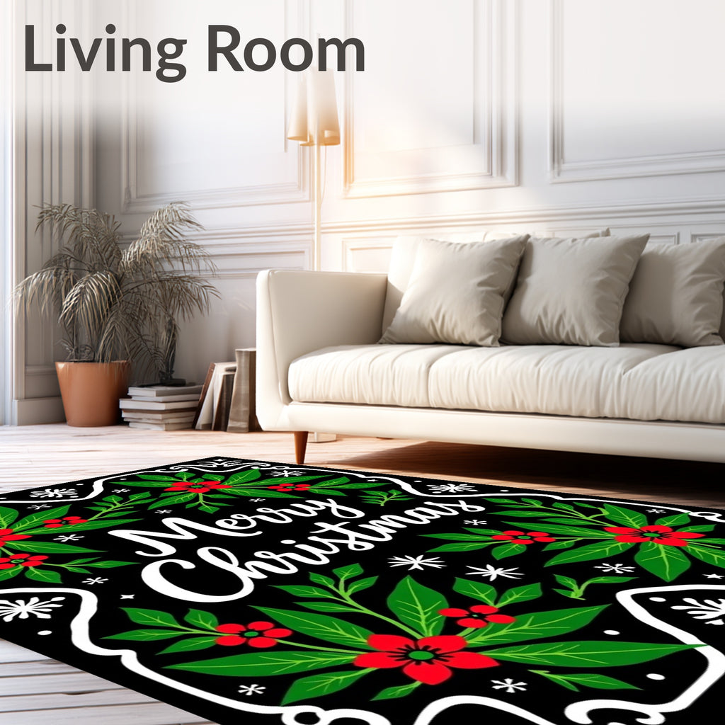 Festive Red Holly Christmas Wreath Rug