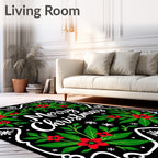 Festive Red Holly Christmas Wreath Rug