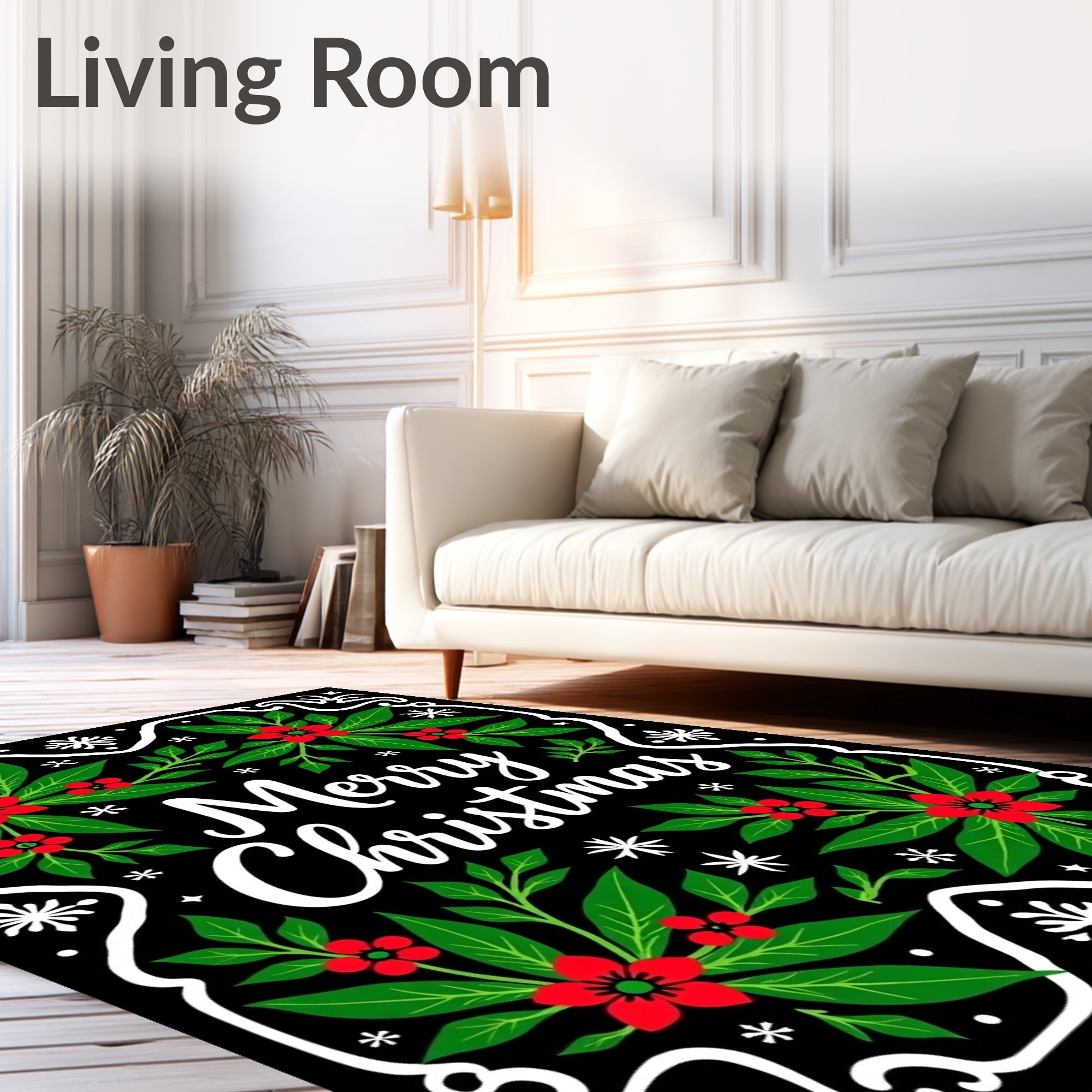 Festive Red Holly Christmas Wreath Rug