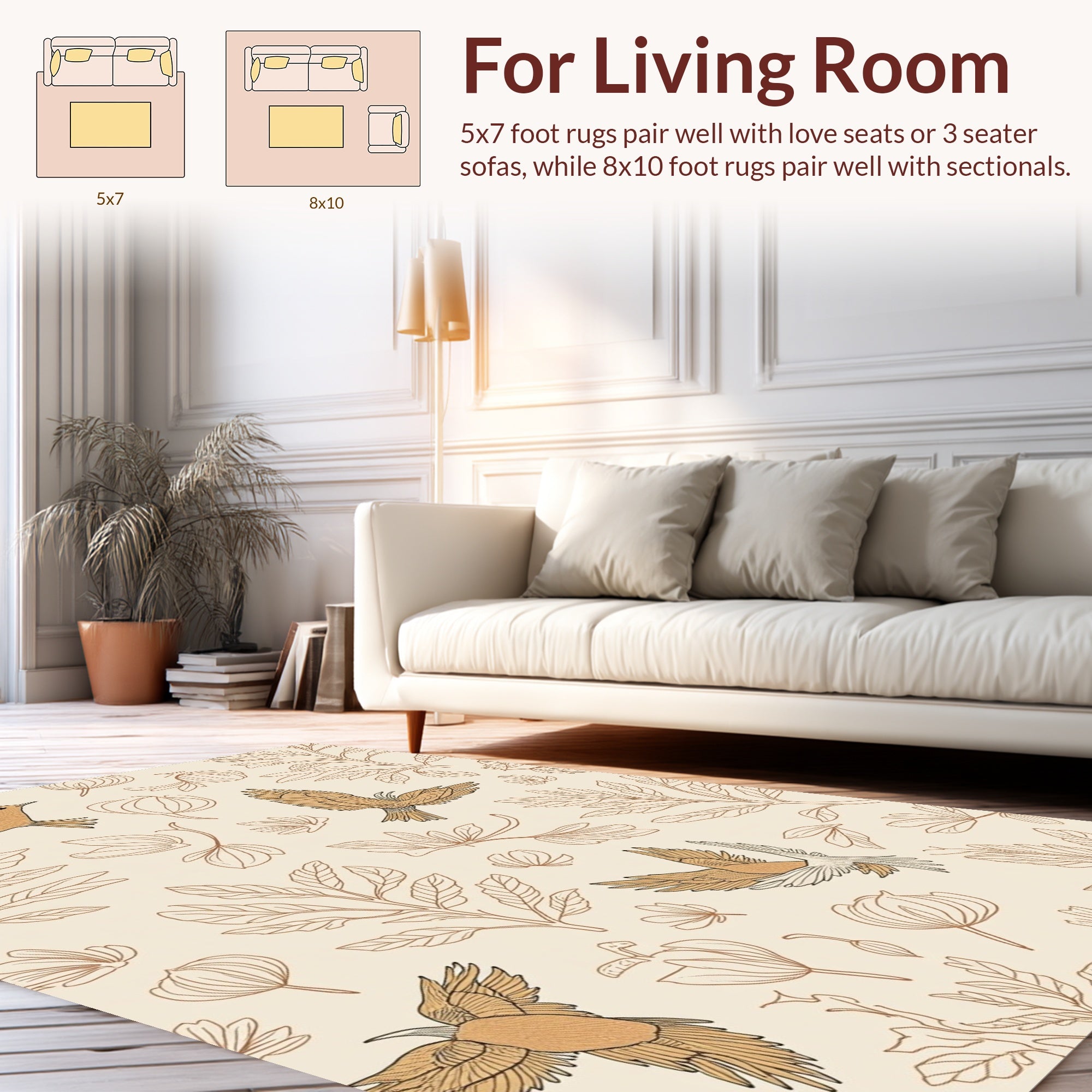 Whimsical Birds and Blooming Branches Pattern Rug