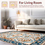 Ornate Blue Brown Floral Scroll Design Rug