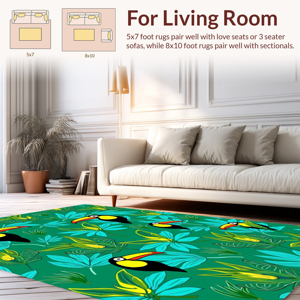 Tropical Toucan Jungle Leaf Pattern Rug