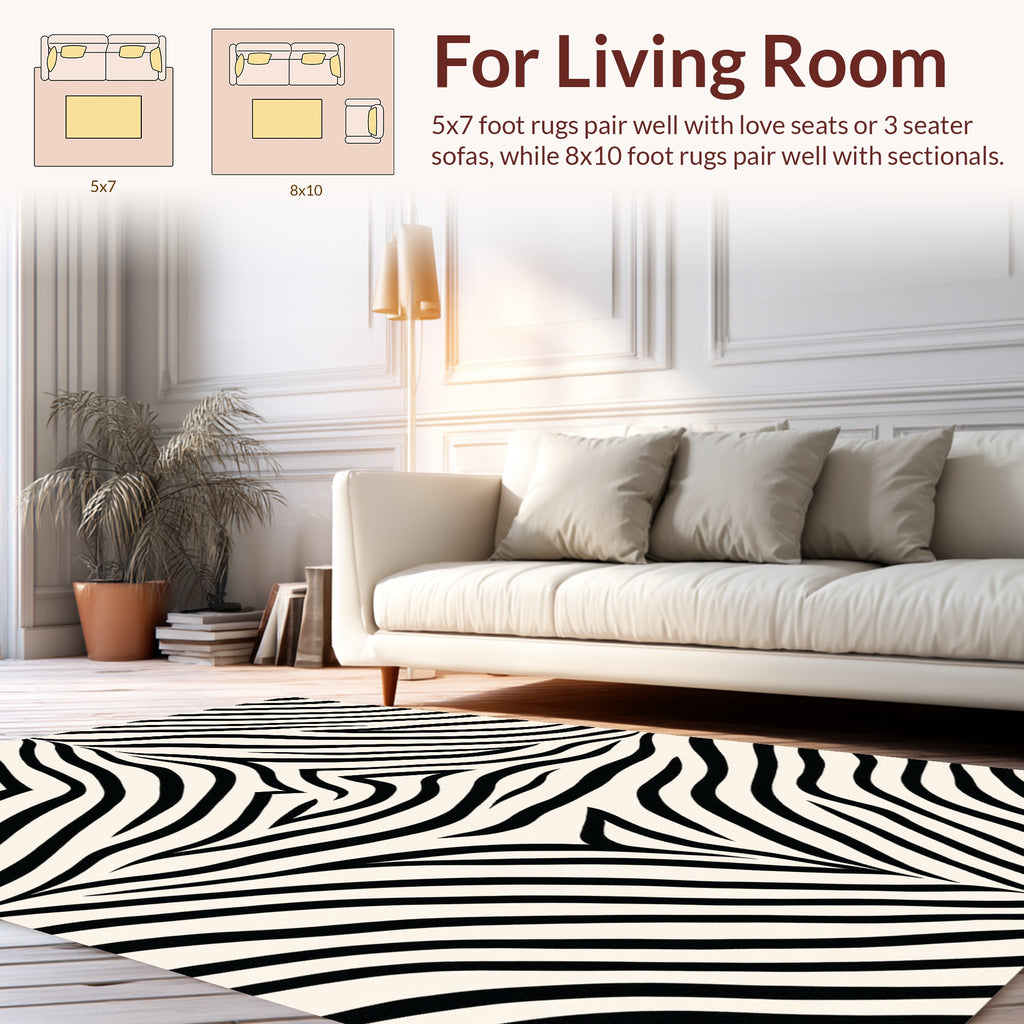 Bold Black White Stripe Pattern Rug