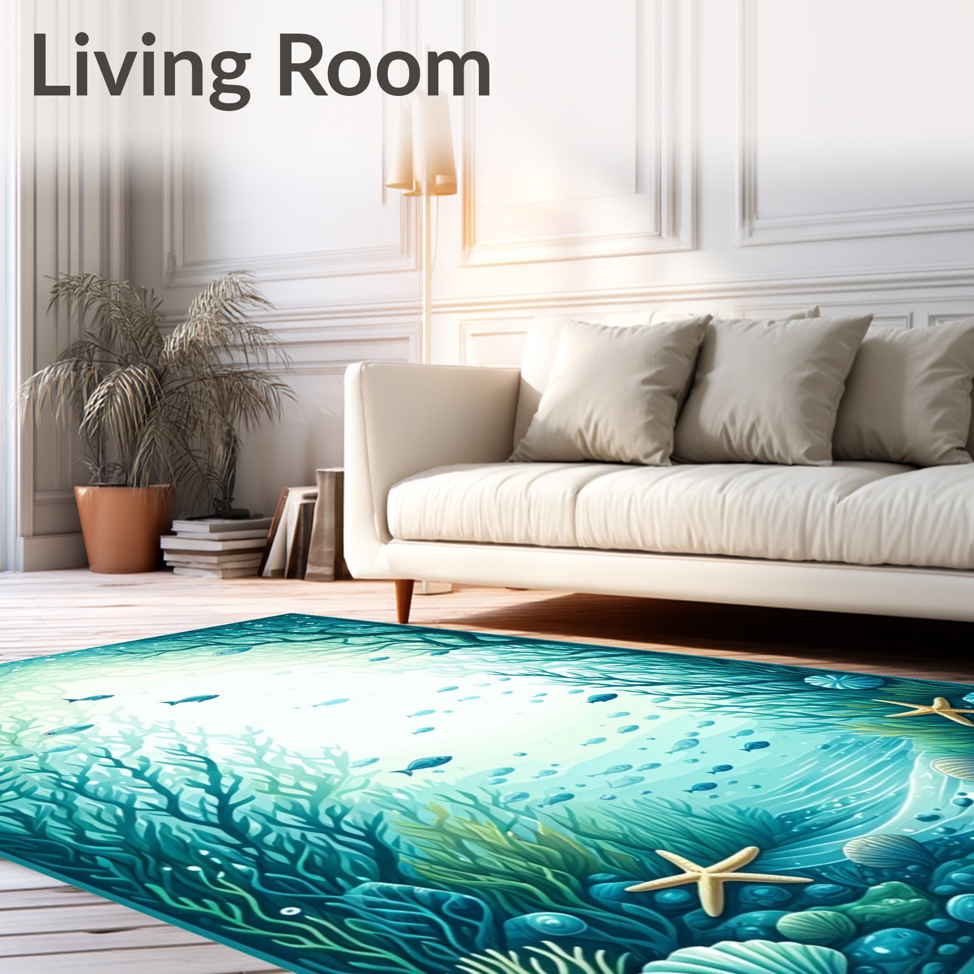 Underwater Forest Scene with Fish Rug